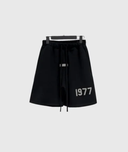 Black Fear of God Essentials 1977 Logo Shorts