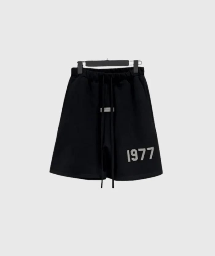 Black Fear of God Essentials 1977 Logo Shorts